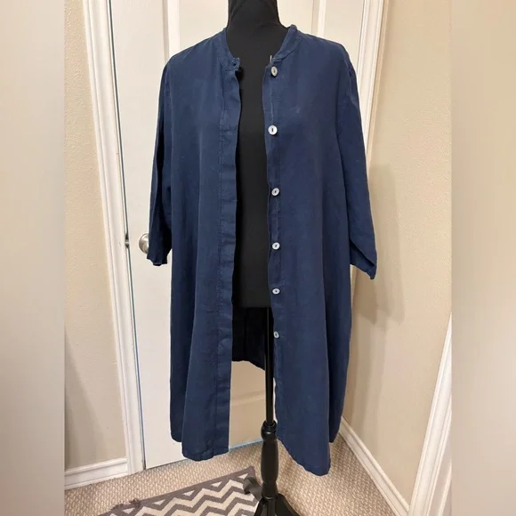 Bryn Walker Dress Linen Large Blue Long Shirt  Tunic Pockets Made in USA Lagen - Picture 12 of 16